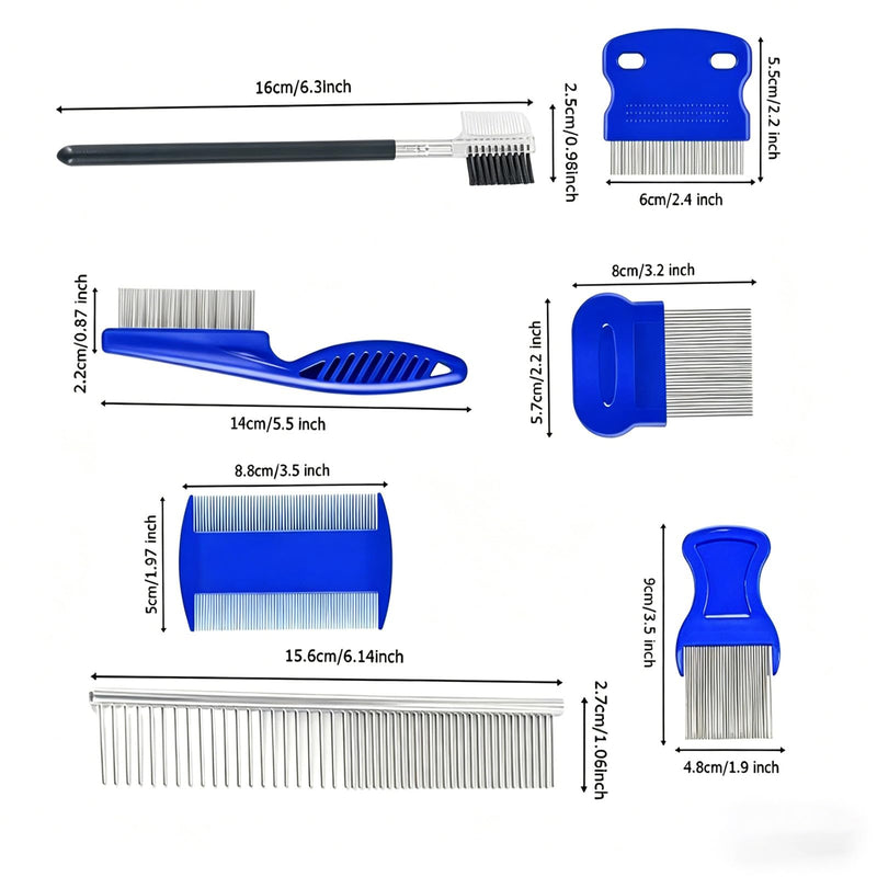 7 Pack Flea Comb, Stainless Steel Pet Professional Double Sided Tear Stain Remover, Dog Cat Grooming Combs with Rounded Tooth, Dematting Tool for All Types of Small, Medium, Large Pets