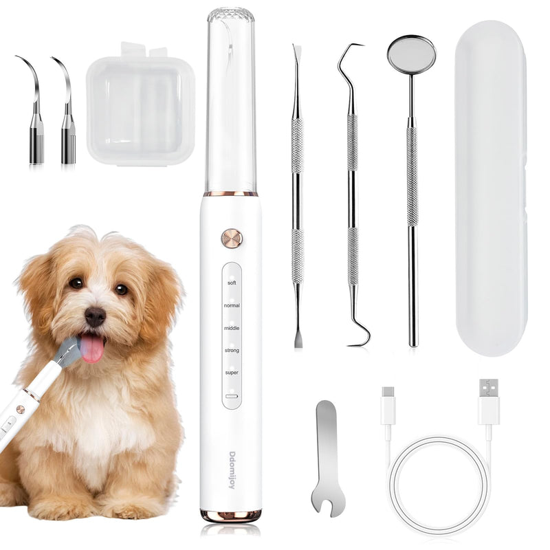 Dog Plaque Tartar Remover, Electric Toothbrush Teeth Cleaner Dental Care Kit for Dogs Cats- 5 Modes LED IPX6 Waterproof Auto-Stop Gum Protection USB Charge, 3 Brush Heads, Pet Teeth Cleaning Tools