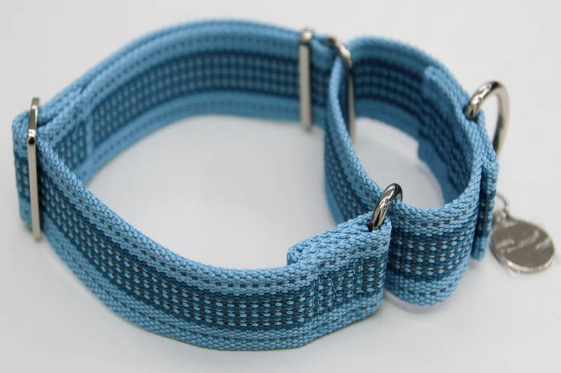 1.5" Martingale Dog Collar, Escape-Proof & Anti-Slip, Extra Strong Reflective Nylon, Adjustable Two-Color Stripe for Medium to Large Dogs (M-Baby Blue) Medium, ( 14"-21") Baby Blue
