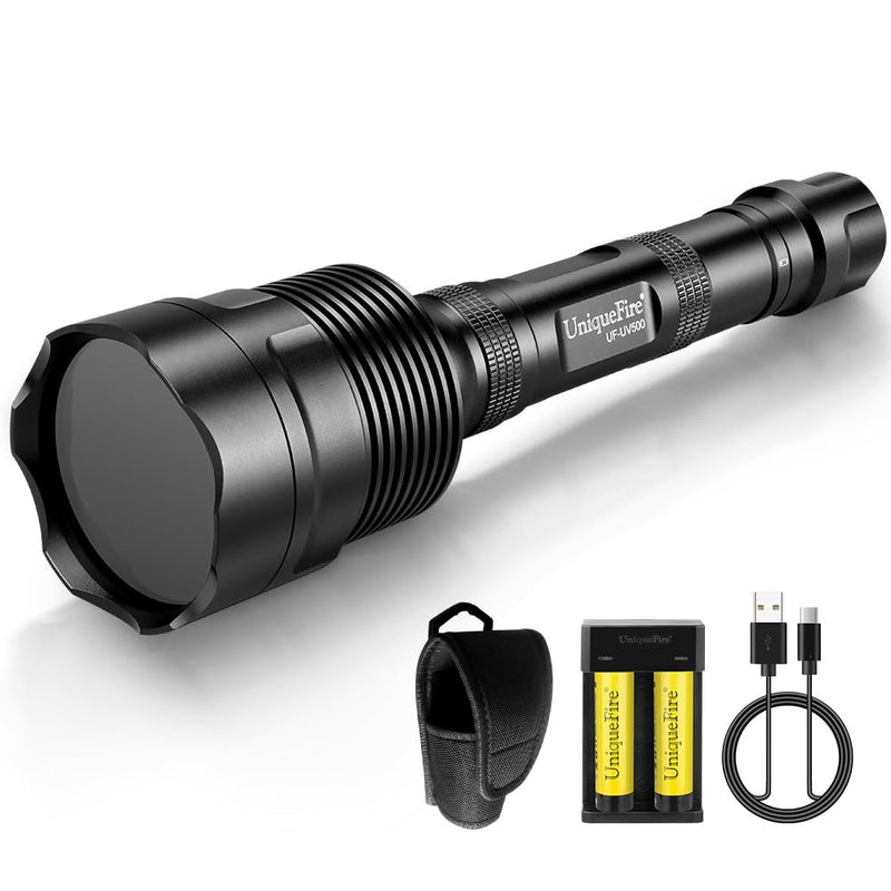 UniqueFire 365nm Black Light UV Flashlight with 5 LEDs Professional UV Light, 50W Powerful Blacklight Flashlight Rechargeable for Pet Urine Finding & Mineral, Antique Detection, Scorpion Search, etc - PawsPlanet Australia
