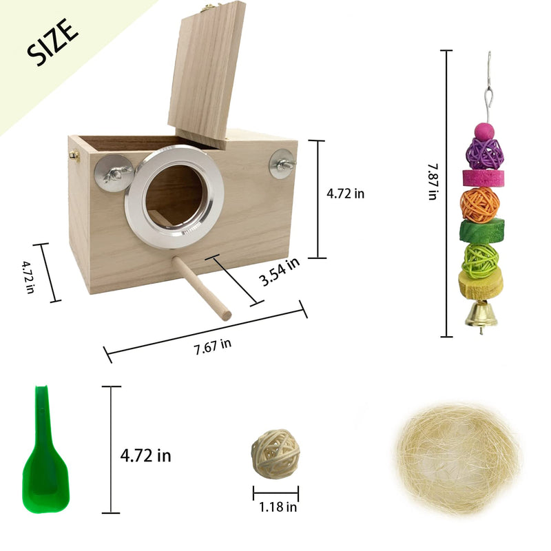 MUYG Parakeet Breeding Box Birds Natural Wooden House Lovebird Nesting Mating Box 7Pcs Bird Supplies for Cockatiel Finch Canary Budgie Aviary (7.67×4.72x4.72 in) - PawsPlanet Australia