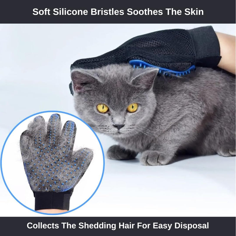 Pet Grooming Glove for Simple Easy Mess-Free Grooming, Grooming Mitt For Dogs, Cats, Rabbits, Horses, Long/Short/Curly/Straight Hair, Pet Hair Gloves For Pet Hair Removal, Easy Clean up - PawsPlanet Australia