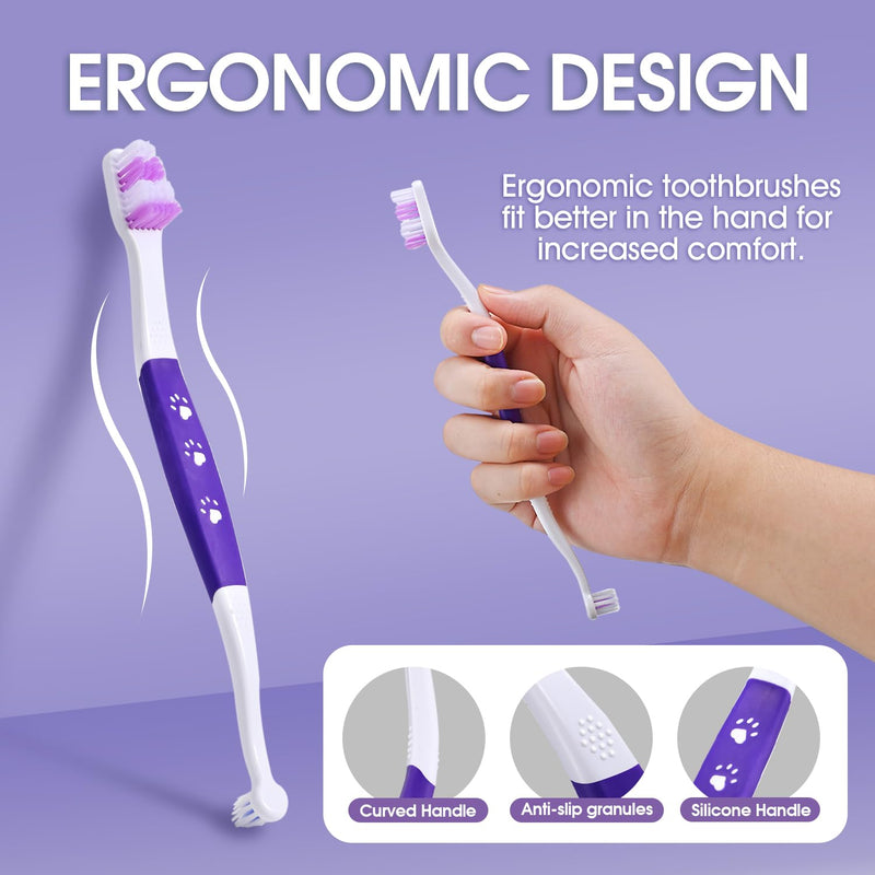 Dog Toothbrush - Dual Head Dog Tooth Brush Newly Upgraded 60° Wavy Brush Head - Surrounds Teeth Like a Cloud for Dog Dental Care and Cleaning-Suitable for Large/Medium Dogs Purple 1 Count (Pack of 1) - PawsPlanet Australia