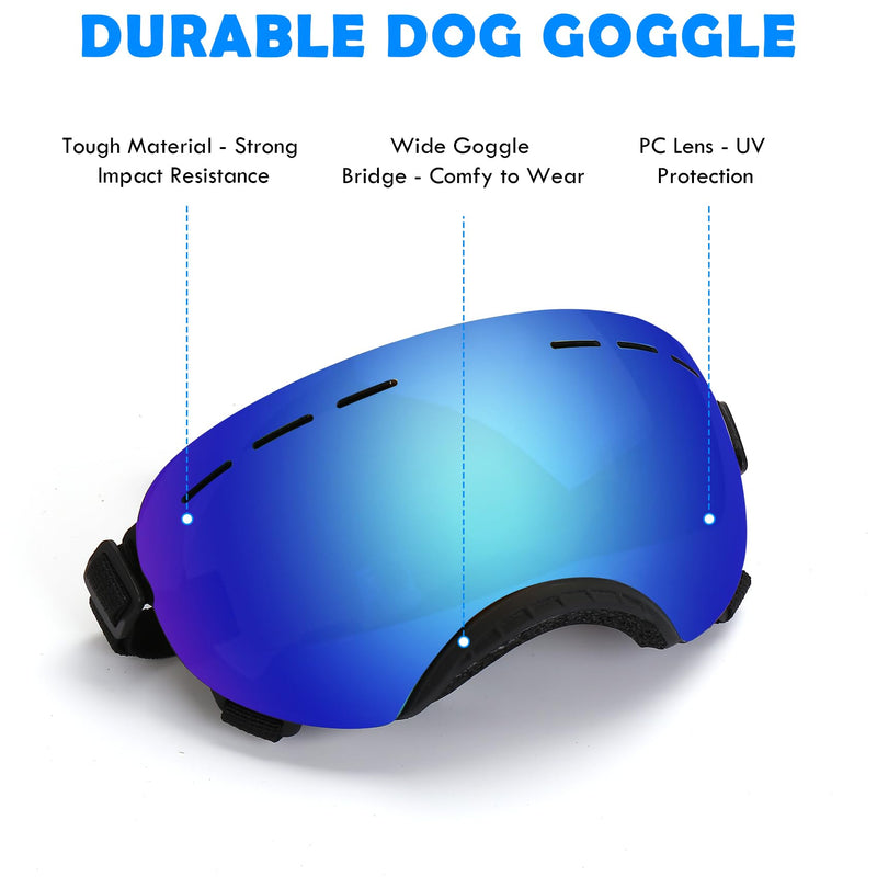 Large Dog Sunglasses Dog Goggles Pet Glasses Pet Eyewear with Adjustable Strap,Glasses for Medium Large Dog Swimming Skating Glasses UV Proof Windproof Dustproof (Black-Blue) Black-Blue - PawsPlanet Australia