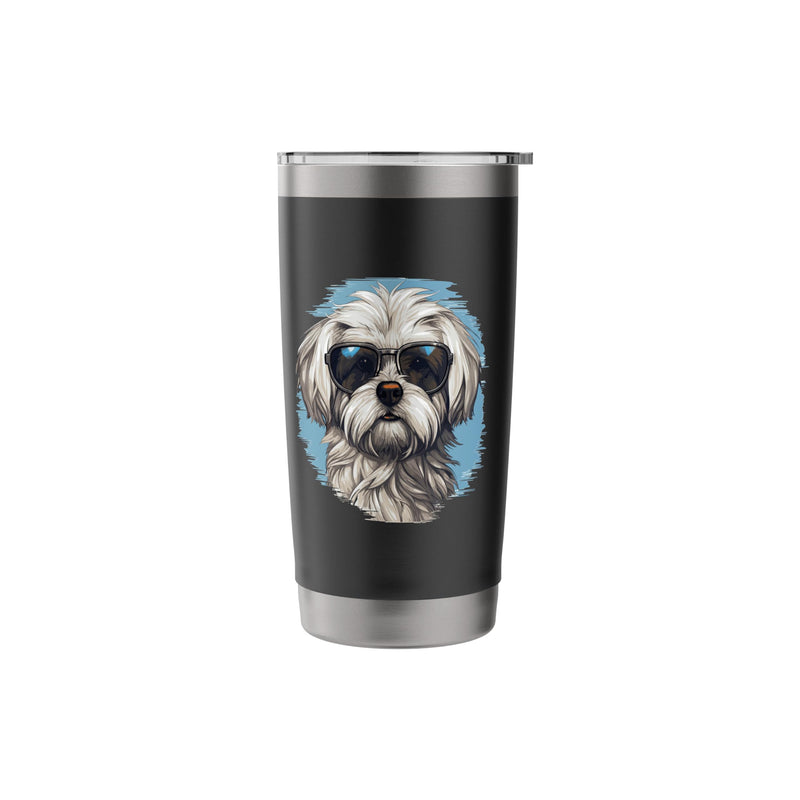 Maltese Dog Breed Pet with Sunglasses Stainless Steel Insulated Tumbler Black 20 Ounces