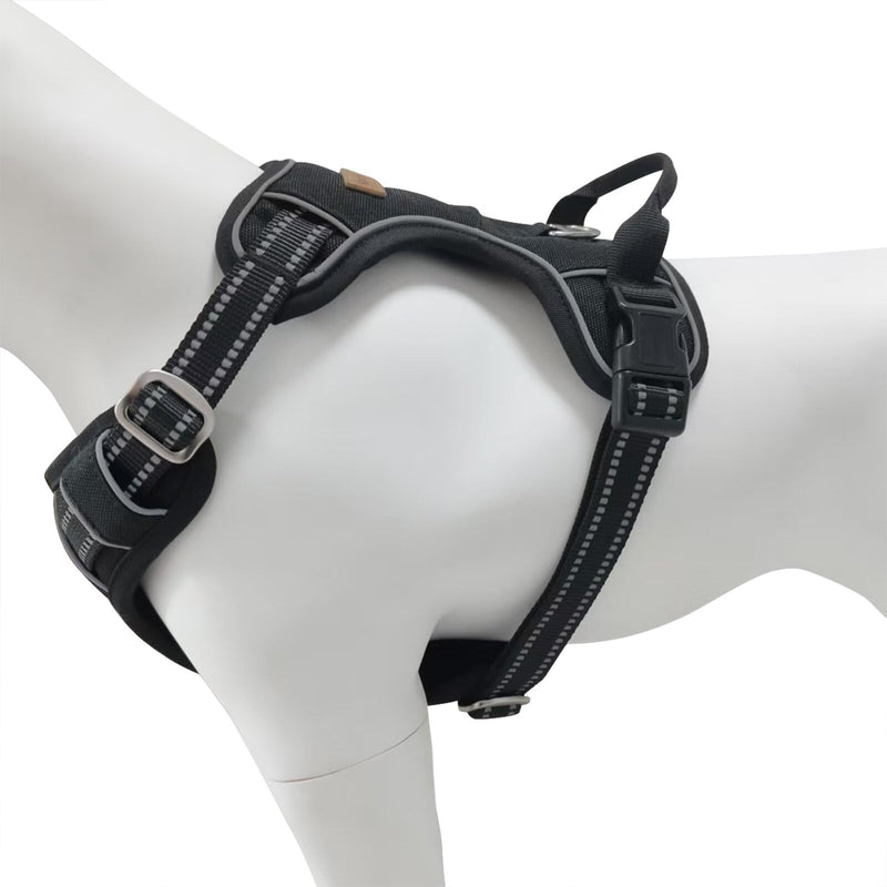 No Pull Dog Harness with Reflective Safety Strips, Adjustable Soft Padded, 3 Buckles, 2 Leash Clips, Oxford No Choke Pet Vest with Easy Control Handle for Large Dogs, Black, L - PawsPlanet Australia