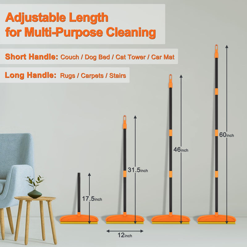 Carpet Rake for Pet Hair Removal, 5FT Reusable Pet Hair Removal Tool with Adjustable Handle, 3 in 1 Lint Remover Dog Cat Fur Remover Broom for Rugs, Mats, Beds, Stairs, Couch - PawsPlanet Australia