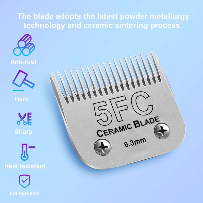 Detachable Pet Dog Grooming Clipper Ceramic Blades,Compatible with Andis Size 5FC 1/4”(6.3mm) Cut Length,Compatible with Oster A5,Wahl KM10 Series Clippers 5FC 6.3mm - PawsPlanet Australia