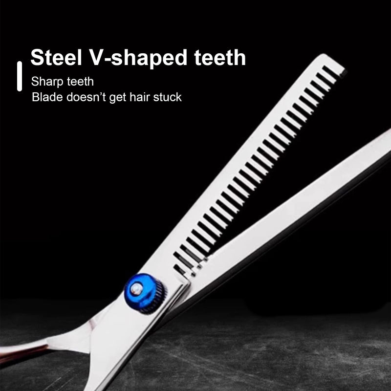 Dog Grooming Scissors Set - ShiningUU 2Pcs Stainless Steel Pet Hair Cutting Scissors with Safety Rounded Tips | Cutting Scissor and Thinning Shear for Dogs Cats Pets - PawsPlanet Australia