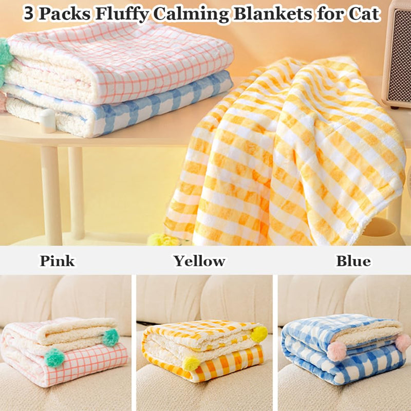 3Pcs Blankets Soft Fluffy Sherpa Fleece Pet Blanket Plaid Blanket for Dog Puppy Cat (Plaid-3pcs, Large) Plaid-3pcs - PawsPlanet Australia