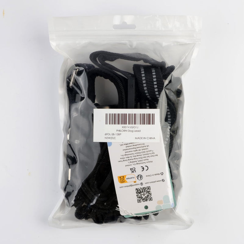 Philorn Bungee Dog Leash Heavy Duty 6-7FT Adjustable Length No Pull with 2 Padded Traffic Handles, Reflective Threads, Car Seatbelt for Large Medium Dogs (Black) Black - PawsPlanet Australia