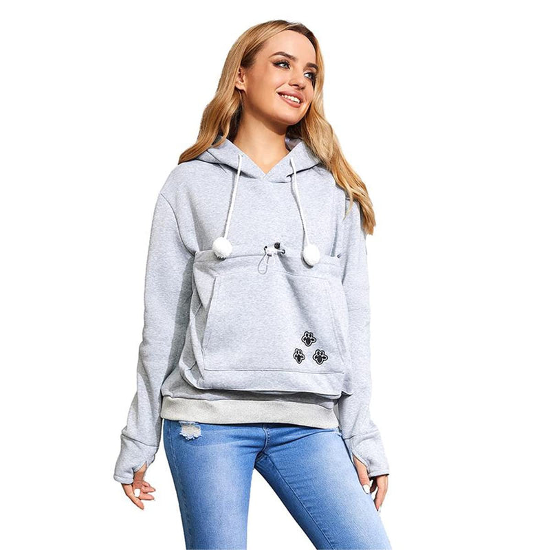Unisex Big Pouch Hoodie Long Sleeve Fleece Pet Dog Holder Carrier Pullover Sweatshirt… Light Grey X-Large - PawsPlanet Australia