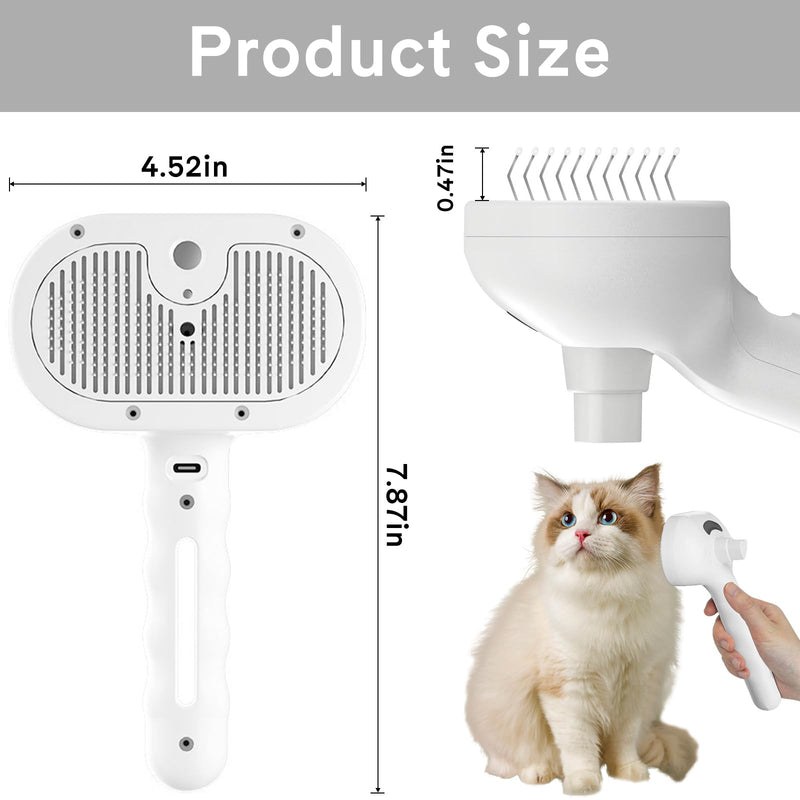 Pet Steam Brush for Dogs & Cats - 2-in-1 Deshedding & Detangling Tool with Steam Spray, Anti-Static Grooming Brush for Long/Short Haired Pets, Waterless Cleaning & Massage(White) White - PawsPlanet Australia