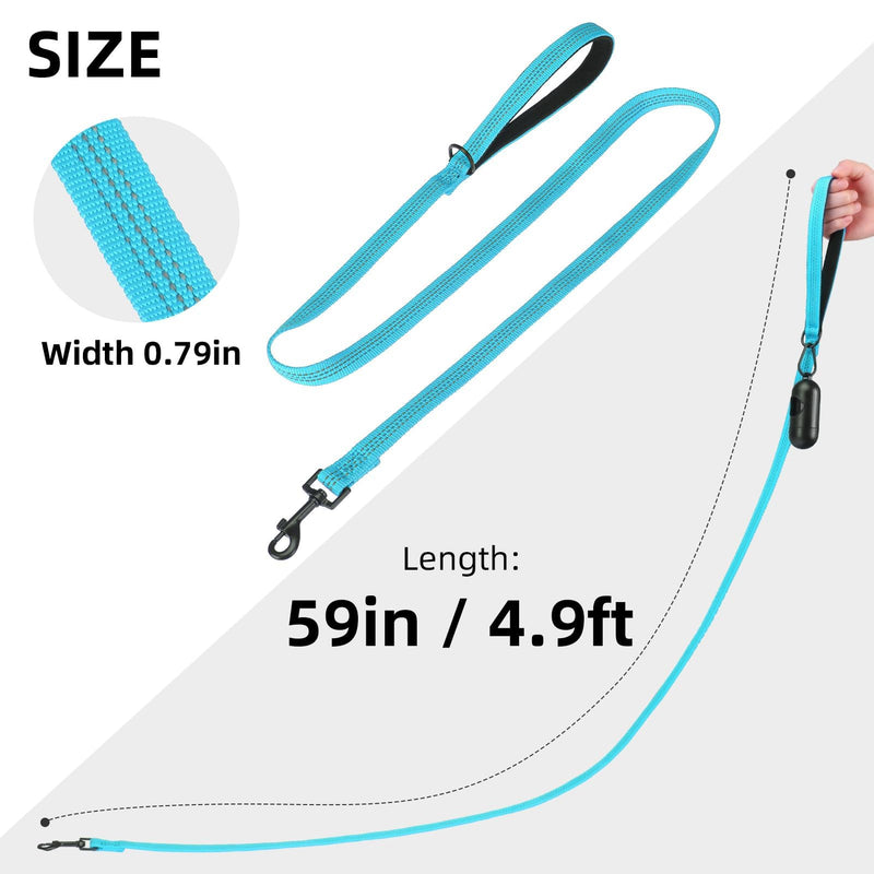 PUPTECK Reflective Dog Leash with Comfortable Padded Handle Durable Nylon Dog Lead for Small Medium and Large Dogs Cats Walking Running Training Outside, Teal, M 4.9 FT - PawsPlanet Australia