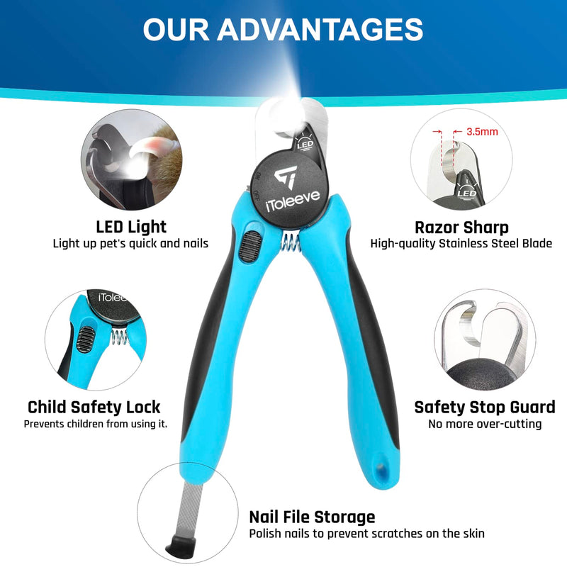 iToleeve LED Dog Nail Clipper with Light, Illuminates Nails or Bloodline for Safe and Easy Trimmers, Extra Sharp for Hard Claws, Quick Sensor, Safety Guard, Avoid Over Cutting Toenail, for Cat & Dog - PawsPlanet Australia
