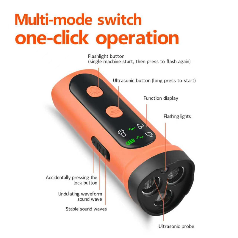 Barking Deterrent Device Safe Ultrasonic Trainers LED Flashligt Adjustable Portable & Rechargeable 3X Ultrasonic Bark Deterrent Device for Indoor&Outdoor Sonic Bark Deterrents Upgrads (Orange) orange - PawsPlanet Australia