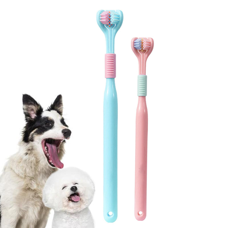 Three Sided Dog Toothbrush Kit, 2 Size Toothbrush for Adult Puppy with Small Soft Head, Pet Teeth Deep Clean Dense Brush, Small Dog Tooth Cleaning