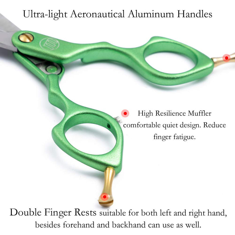 Moontay 6.0" Professional Straight Pet Grooming Scissor, Dog Cat Grooming Shear/Scissor with Ultra-Light Aeronautical Aluminum Handle, 440C Japanese Stainless Steel Pet Grooming Shear, Green 6.0" Straight Cutting Scissor - PawsPlanet Australia