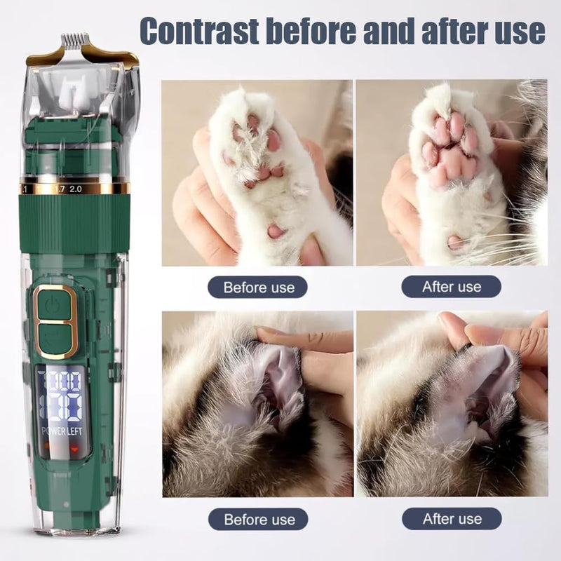 Dog Clippers, Professional Dog Grooming kit, Cat Clipper for Long Hair, with LED Display and 4 Limit Combs, 3-Speed Adjustment, IPX7 Waterproof, Easy Cleaning, Animal Clipper (Green)