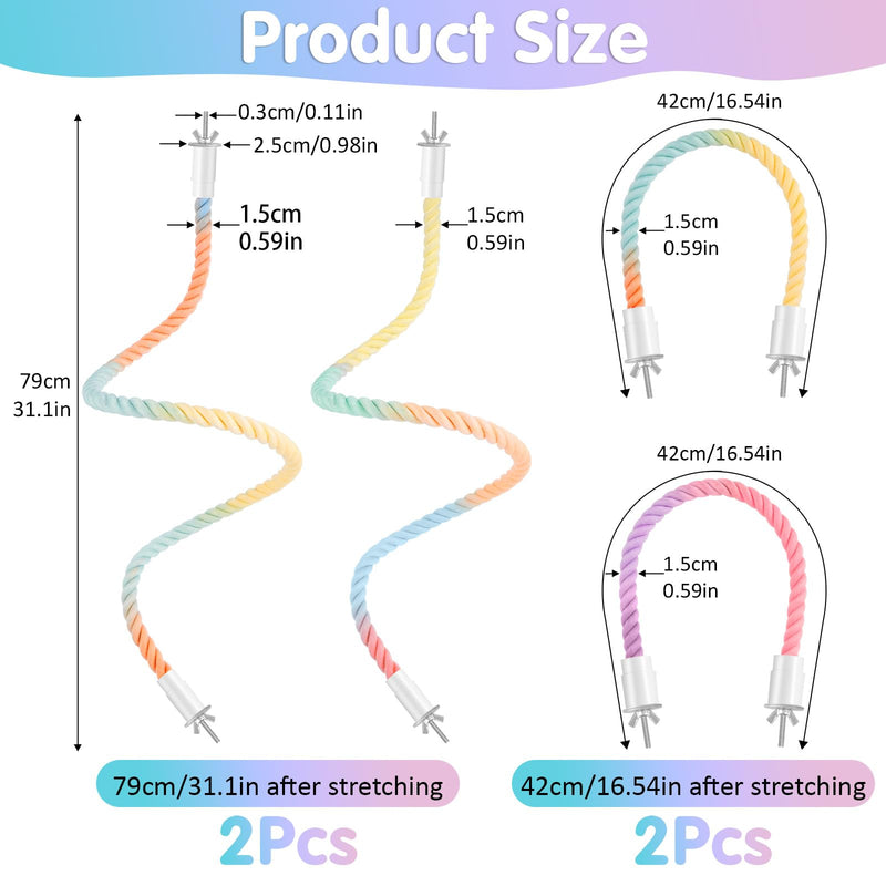 Bird Perch Rope, 4 Pcs 31.1” & 16.54” Bendable Cotton Rope Perches for Bird Cages, Interactive Birds Cage Accessories for Parrots, Parakeets, Cockatiels, Lovebirds, Budgies (2 Long + 2 Short)