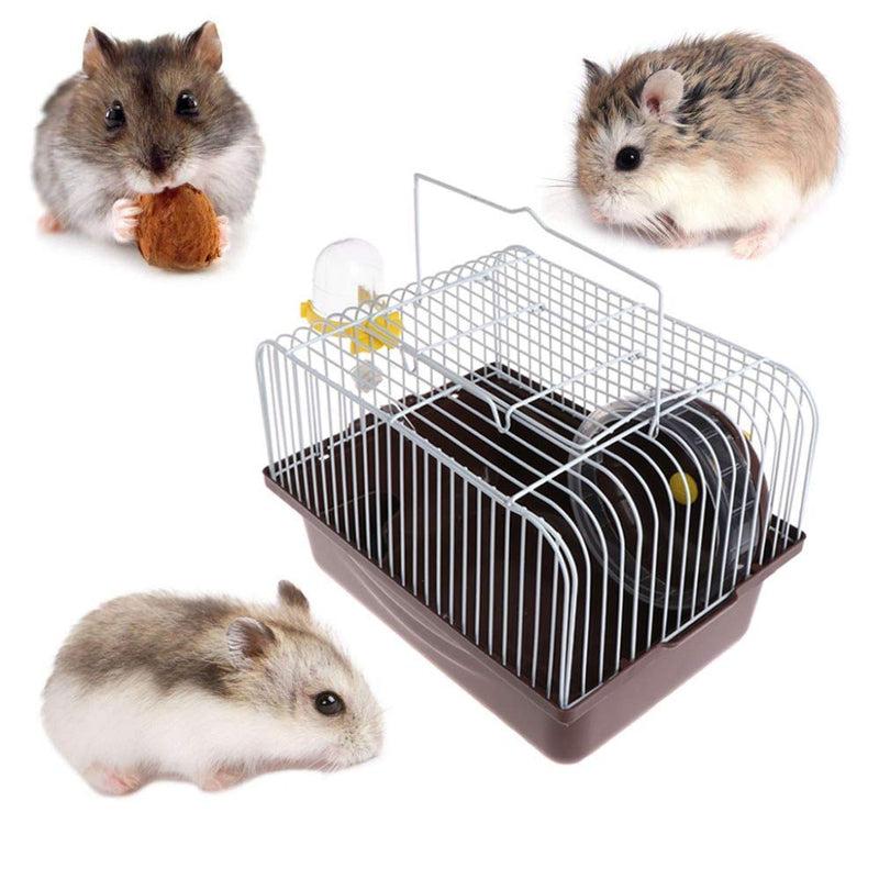 Pet Hamster Cage with Running Wheel Water Bottle Food Basin Portable Carrier House Mice Home Habitat for Going Out, Traveling (Coffee) Coffee