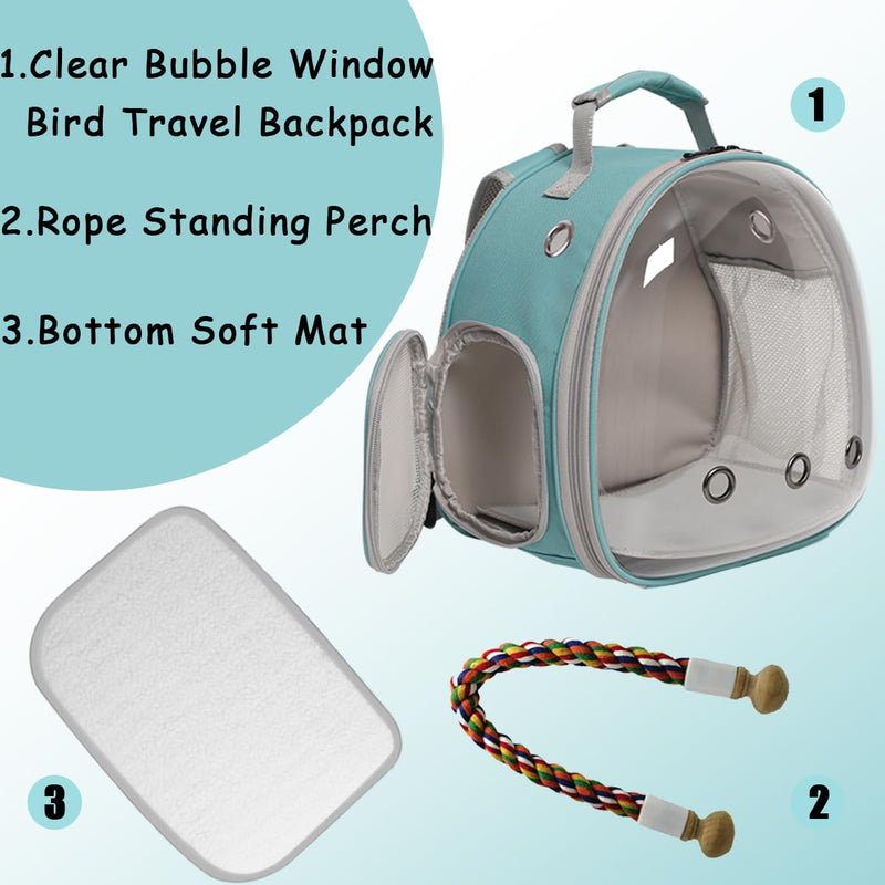 Small Bird Travel Backpack Carrier Cage, Backpack to Transport Backpack Carrier with Metal Tray Stand Perch for Parakeet Cockatiel Budgies Vet Carry Book Bag Green Clear Bubble - PawsPlanet Australia