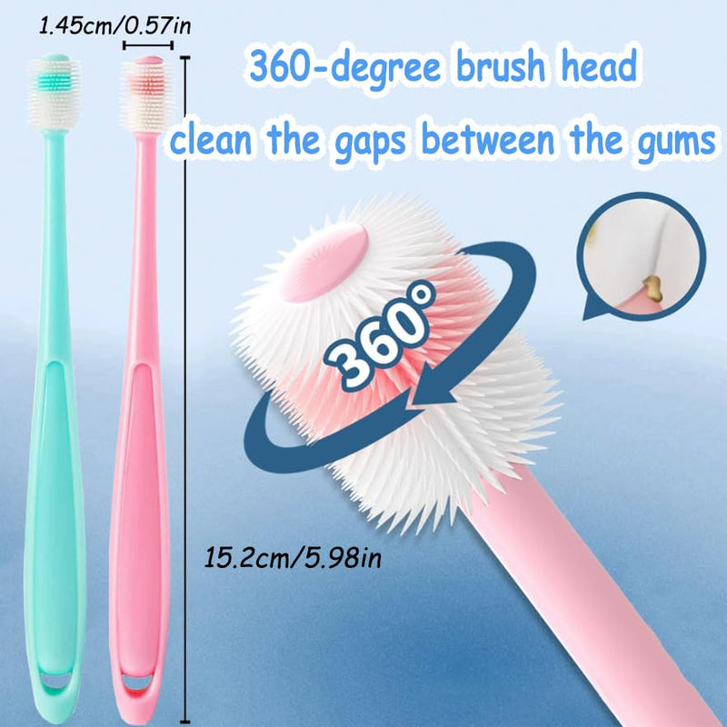 3pcs Small Dog & Cat Toothbrush, 360 cat Toothbrush with Micro Head Brush, 360-Degree Pet Toothbrush, Soft Silicone, No Harm - PawsPlanet Australia