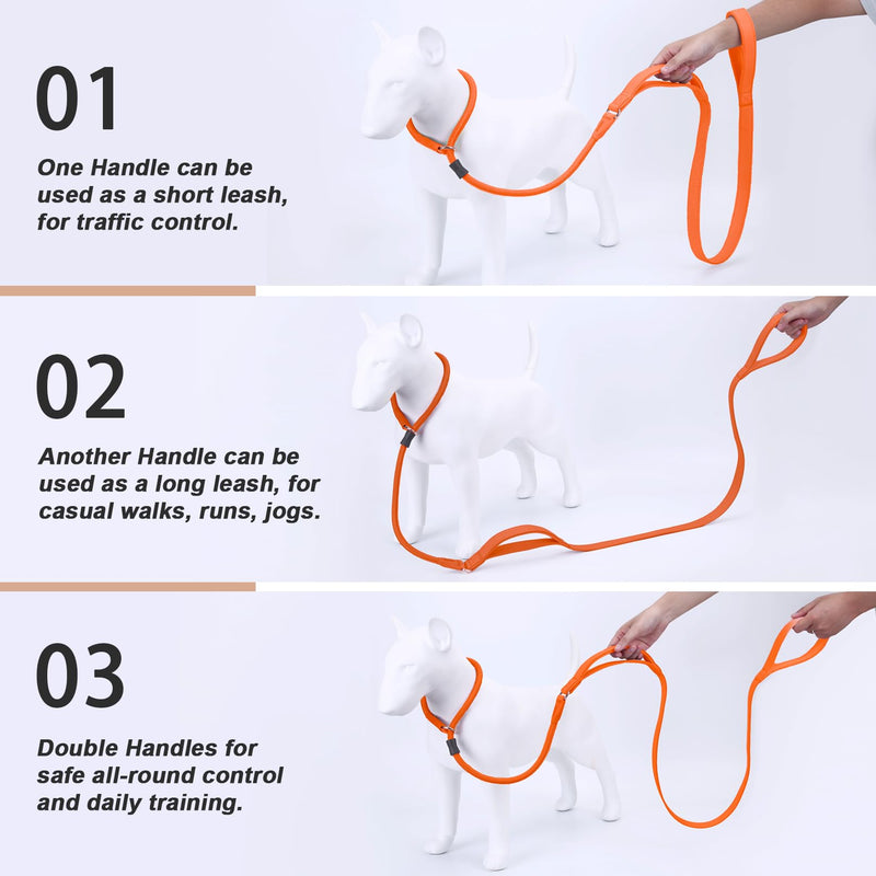 Slip Lead Dog Leash, Double Handle, Soft Leather & Nylon, 6ft Orange - PawsPlanet Australia