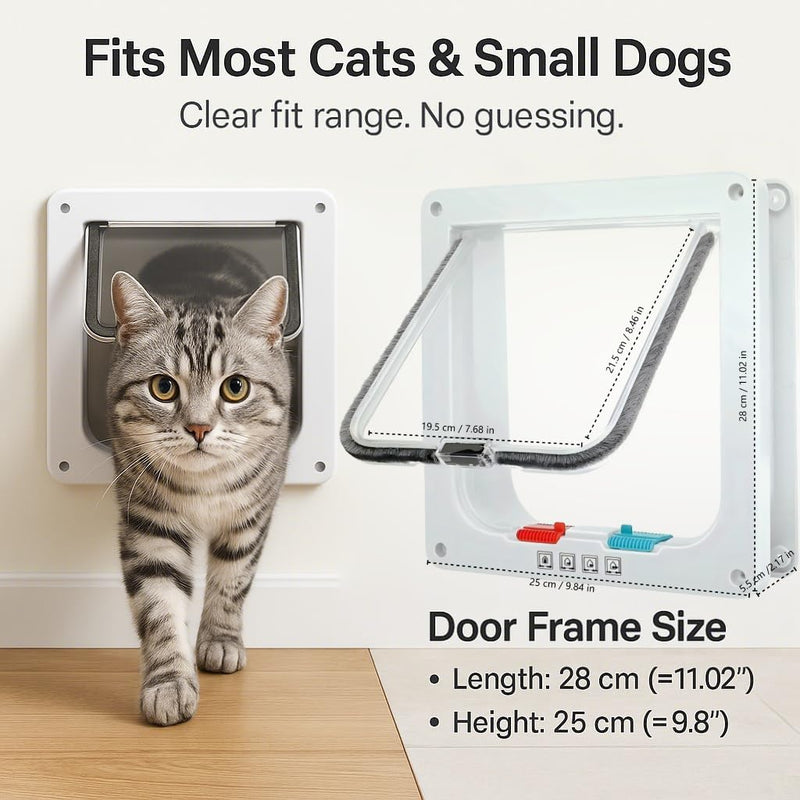 Extra Large Cat Door with 4-Way Lock (Outer Size 11"x9.8"), Weatherproof Flap for Cats & Small Dogs up to 25.5 lbs, White - PawsPlanet Australia
