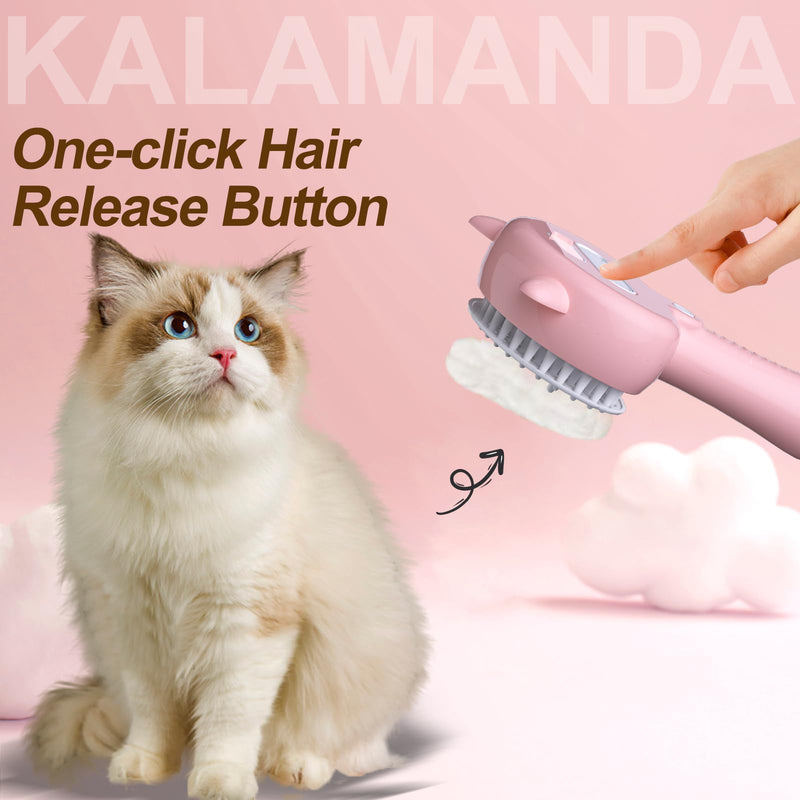 KALAMANDA Cat Steam Brush for Shedding, 4 in 1 Steamy Cat Brush with Handle, Rubber Pet Misting Brush with Release Button, Mist Dog Comb with Cleanser for Indoor Kittens Small Animals(Pink) - PawsPlanet Australia