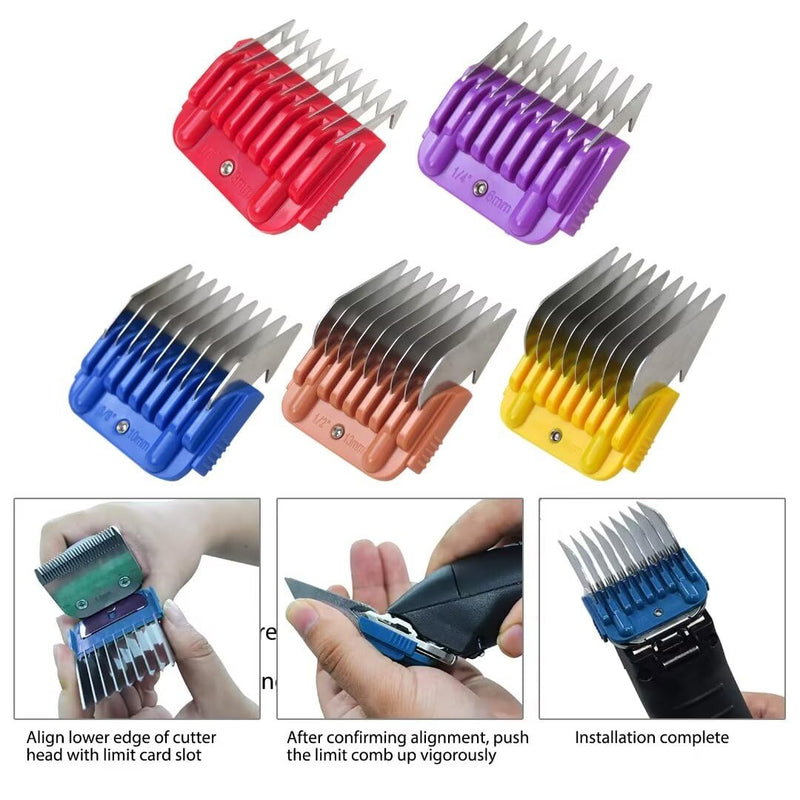 5 Pcs Stainless Steel Pet Clipper Guide Comb Kit for Andis Oster A5 Wahl KM10 Series Clipper Detachable Blade