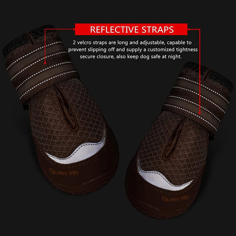 QUMY 4PCS Dog Boots for Large Dogs, Medium Dog Shoes & Paw Protectors for Hot Pavement, Summer Heat Protection, Mesh Breathable Nonslip Dog Booties for Hardfloors, Walking Running Hiking Khaki Size 6 Size 6: 2.6''x3.0''(W*L) for 52-65 lbs - PawsPlanet Australia