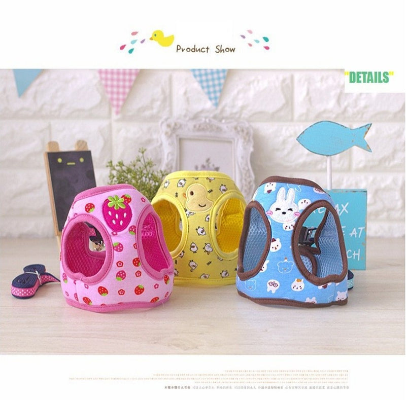 Stock Show Small Pet Summer Spring Cute Cartoon Harness Vest and Matching Polka Dots Lead Leash Set Breathable Soft Mesh Padded Adjustable Chest Strap Hareness for Puppy Kitten Small Animal S Pink - PawsPlanet Australia