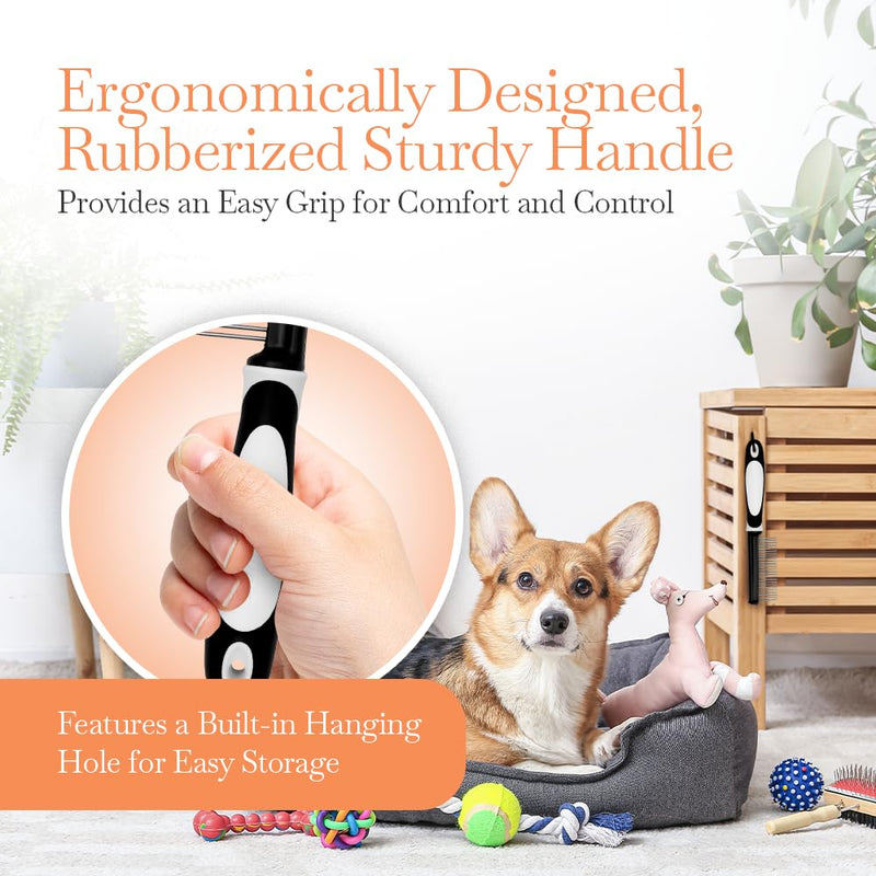 Fuller Brush Single-Sided Pet Comb - 25 Rust-Resistant Stainless Steel Pins - Ergonomic Rubberized Easy Grip Handle - Remove Tangles, Mats & Reduce Loose Hair - Tool for Grooming Dogs & Cats - PawsPlanet Australia