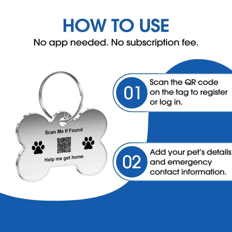 Stainless Steel Pet Tag | Easy-to-use Tag with QR Code | Modifiable Pet Online Profile | Emergency Contacts | No Subscription or Fees | Laser Engraved & Clear | Waterproof & Durable - PawsPlanet Australia