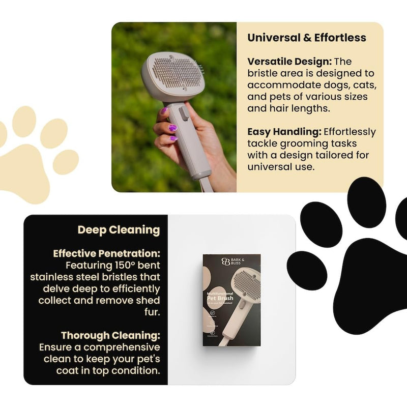 Bark&Bliss Self Cleaning Slicker Brush – Skin-Friendly Deshedding Grooming Tool for Dogs & Cats, Suitable for Shedding & Long-Haired Pets, Puppy Brush, Pet Grooming Brush, Cat Brush for Shedding - PawsPlanet Australia