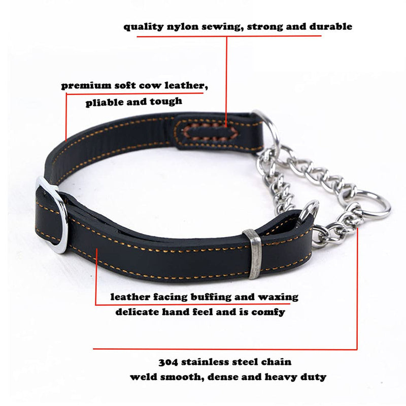 Love Dream Martingale Collars for Dogs, Leather Training Dog Collar, Stainless Steel Chain Anti-Escape No Pull Dog Collar for Medium Large Dogs (M(13.8"-18.9"), Black) M(13.8"-18.9") - PawsPlanet Australia