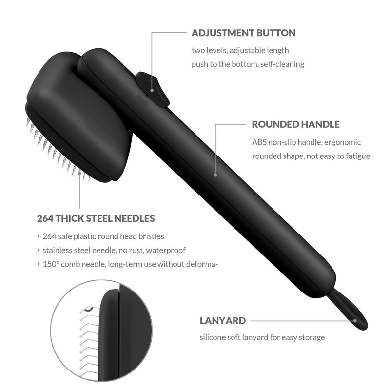 Self Cleaning Shedding Brush Grooming Tool for Long and Short Haired Dogs Cats Deshedding Hair Removal (Black) Black - PawsPlanet Australia