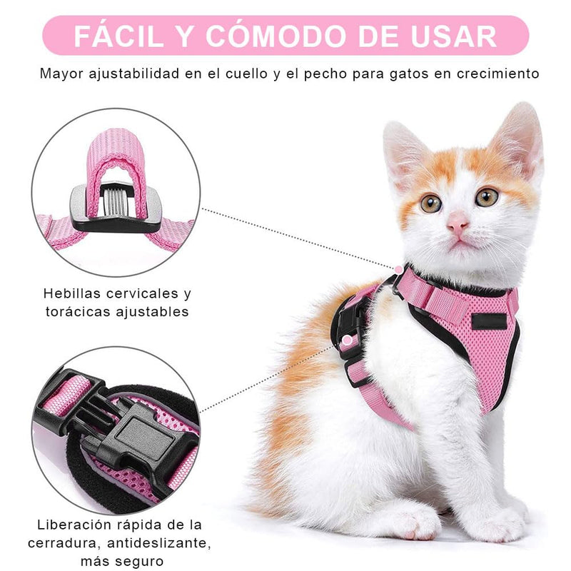 Voarge Cat Harness, Adjustable Cat Harness with 150 cm Leash, Safety Cat Harness for Small Medium Large Cat Adult Puppies Cat Harness for Walking Travel (Pink, M)