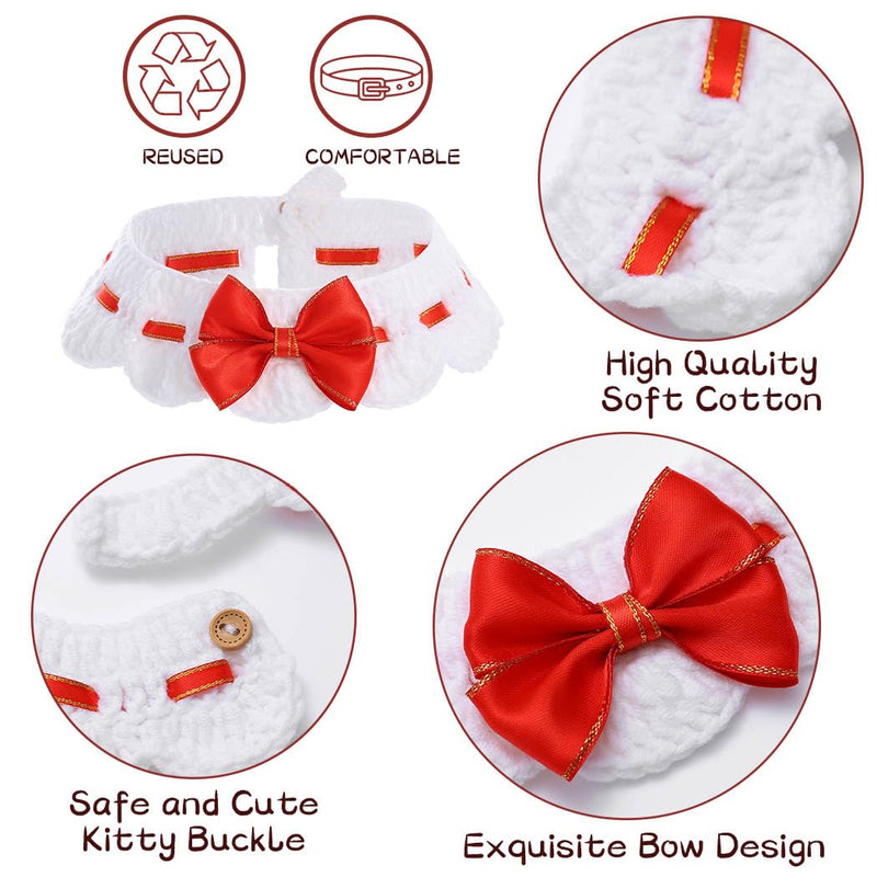 Campsis Bow Cat Collars Knitted Cat Collar with Button Kitten Collar Scarf for Pet Cats (S=7.9-9.8inch) S=7.9-9.8inch - PawsPlanet Australia