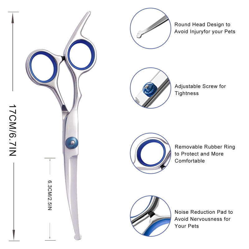 Pet Grooming Scissors, 6" Up Curved Dog Grooming Scissors Set with Safety Round Tip, Stainless Steel Pet Grooming Dog Cat Hair Cutting Trimming Scissors