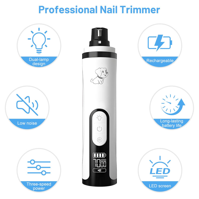 Dog Nail Grinder with Dual LED Lights & LCD, 3-Speed Quiet Pet Nail Trimmer (<40dB), Safe Painless Electric Nail File for Dogs & Cats