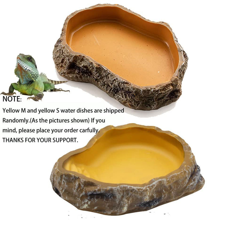 Reptile Water Dish,Resin Reptile Rock Food Feeder Bowl, Water and Food Bowl,Terrarium Decor for Leopard Gecko, Lizard,Spider,Turtle,Scorpion, Chameleon,Hermit Crabs (M, Yellow) Medium - PawsPlanet Australia