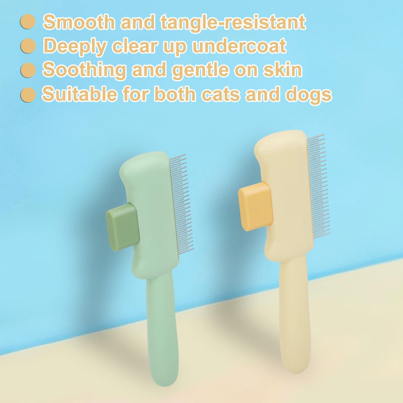 2pcs Comb for Cats and Dogs, Self-Cleaning Pet Grooming Brush with Release Button Gentle Cats Comb for Cleaning Shedding Pets Hairs - PawsPlanet Australia