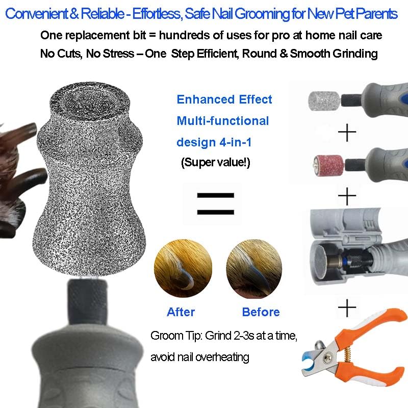 Painless for Dremel Dog Nail Grinder Attachment Replacement Heads - Diamond Bit Refill Tips Fit Dremel 7760 & 7350, Smooth Grinder Tool Accessories for Small/Medium/Large Dog/Cat Thick Nail Grinding Diamond Replacement Bit-80#Grit - PawsPlanet Australia
