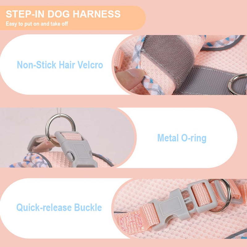 Dog Harness for Small Medium Dogs No Pull Adjustable Step in Puppy Harness and Leash Set,Reflective Breathable Mesh Pet Harnesses Soft Padded Vest for Dogs Easy to Put on (Pink, XS) Pink - PawsPlanet Australia