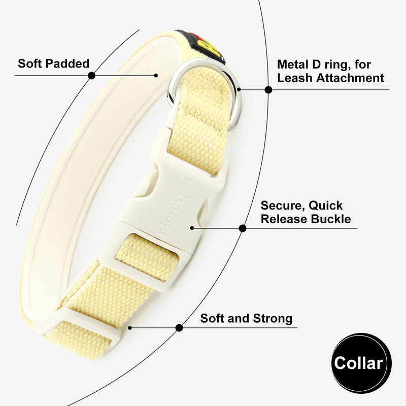 Plutus Pet Cotton Dog Collar, Heavy Duty Collar with Soft Padding, Adjustable and Comfortable for Small Medium and Large Dogs, Light Yellow, S - PawsPlanet Australia