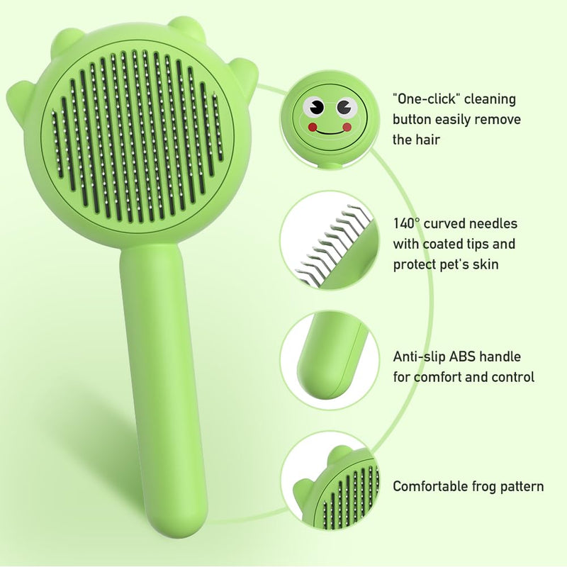 Self-Cleaning Dog & Cat Slicker Brush, Skin Friendly Deshedding Grooming Tool for Long or Short Haired Dogs Cats Rabbits, Dog Shedding Brush with Release Button - Frog - PawsPlanet Australia