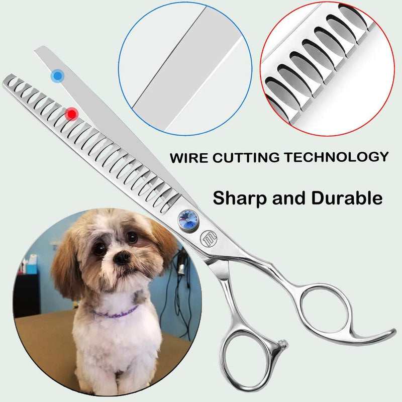 Professional Dog Grooming Curved Straight Thinning/Blending/Chunking Scissors Kit JP-440C Stainless Steel Pet Cat Hair Cutting/Trimming Shears Silver (8" (23-Tooth)) 8" (23-Tooth) - PawsPlanet Australia