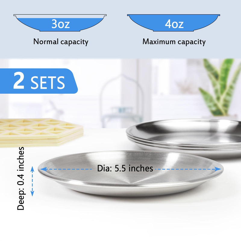 Stainless Steel Cat Dishes for Food and Water Bowls for Kittens and Baby Cats Small Pets Relief of Whisker Fatigue -2 Sets Shallow Style - PawsPlanet Australia